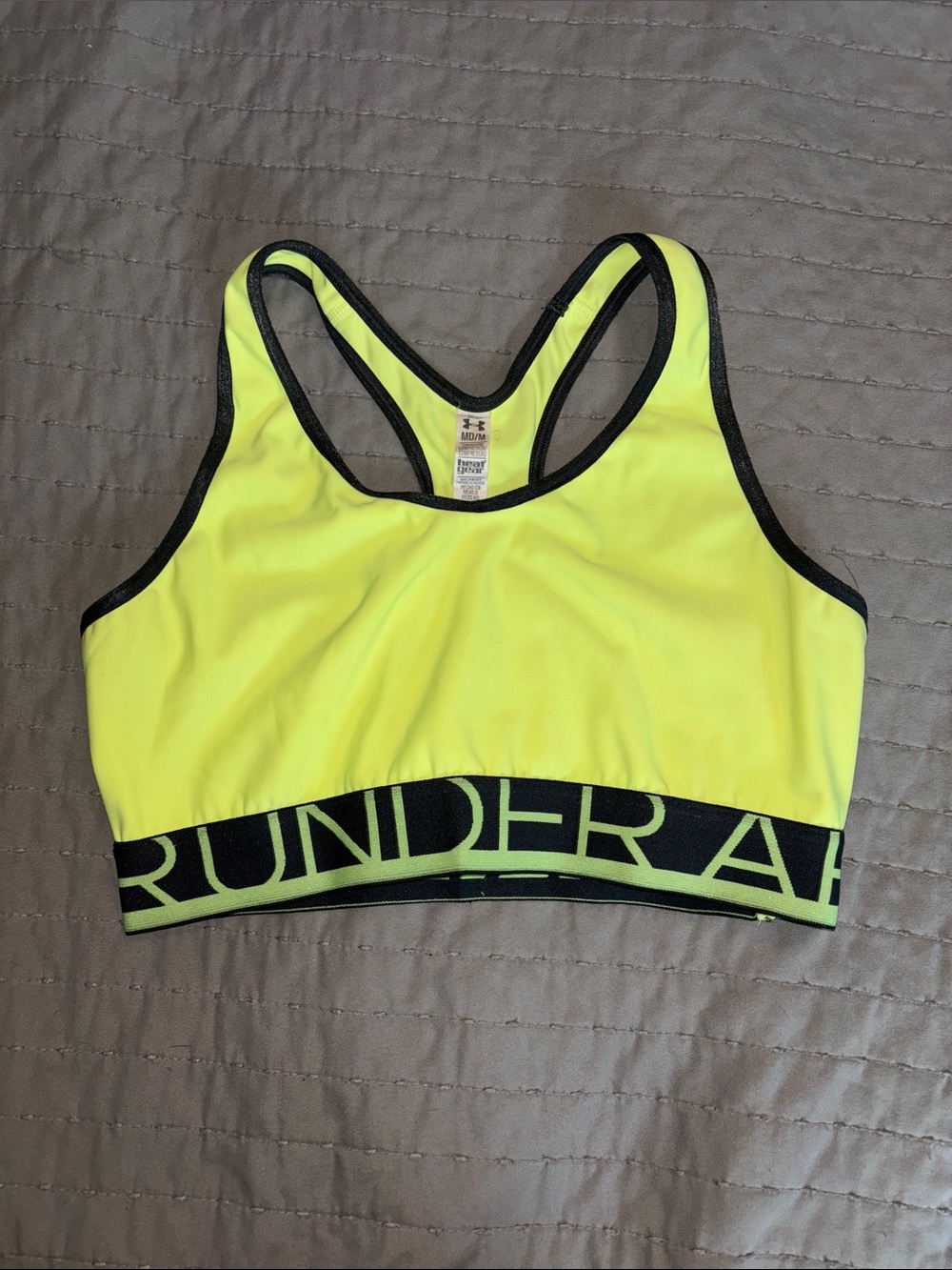 Under Armour Neon Yellow and Black Racerback Sports Bra